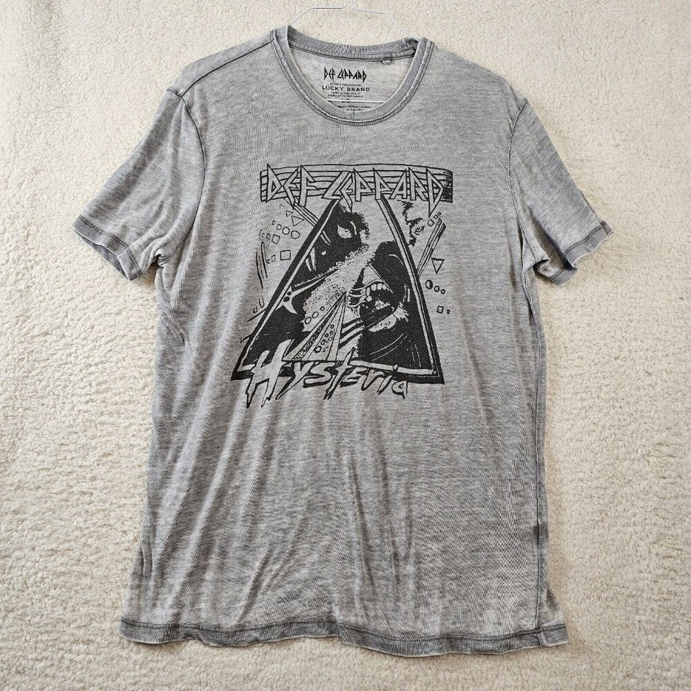 Def‎ Leppard Lucky Brand T Shirt Women's Large Hysteria Gray Band Tee 80s Edgy